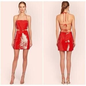 AMANDA UPRICHARD Chrisley Sequined Mini Dress in Ruby Size Medium